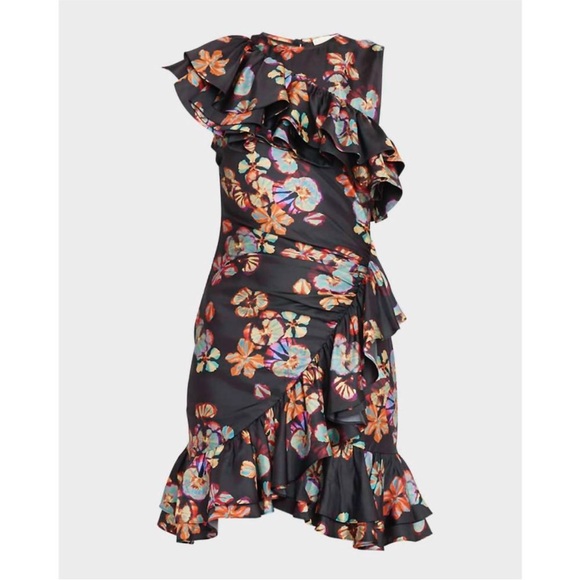 Ulla Johnson Candace Asymmetrical Ruffled Cocktail Dress Floral Lune Size 12 - Picture 4 of 16